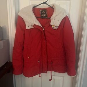 Red Sherpa-Lined Utility Jacket
